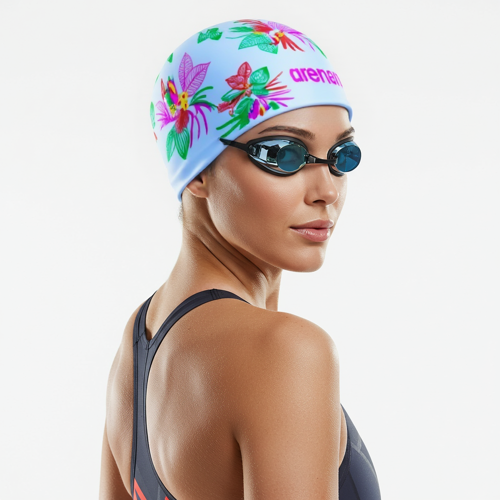 Flowers swim cap